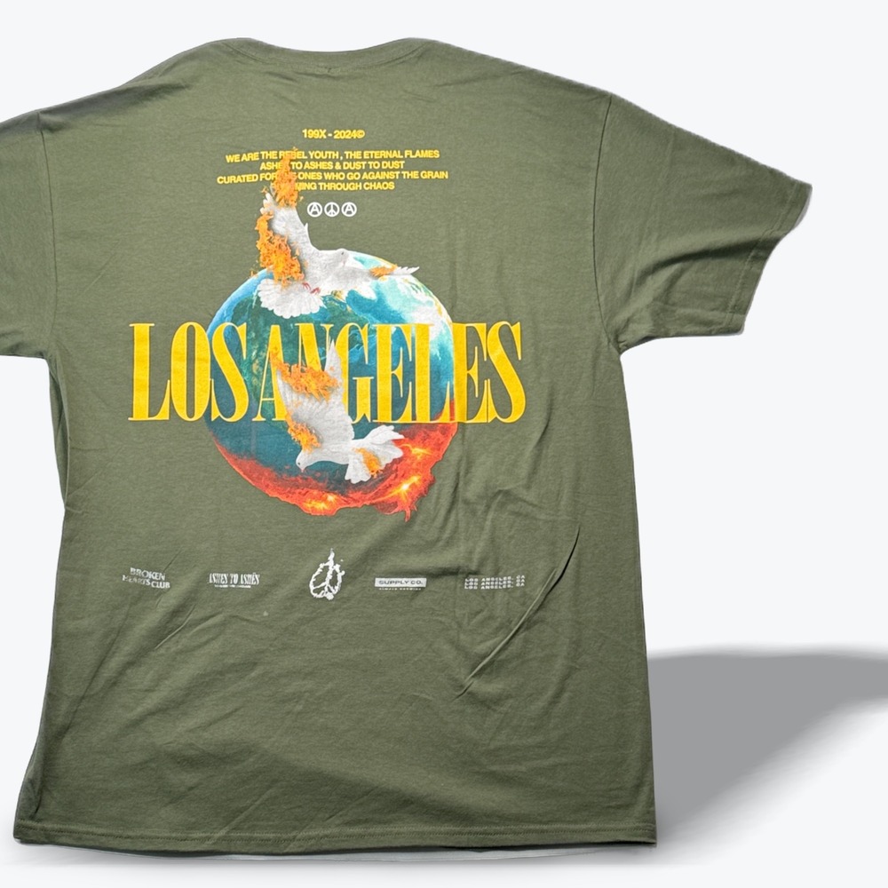 CV Los Angeles T Shirt Ashes to Ashes Graphic Tee Mens XL Green Streetwear Dove